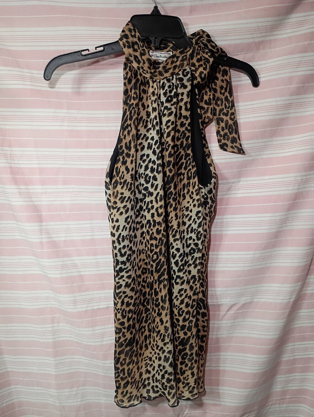 Leopard Print Halter Neck Dress - Brown